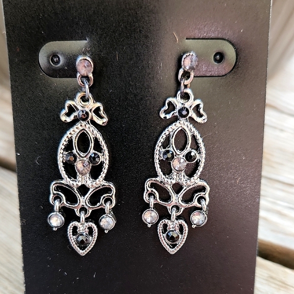 George Womens Earrings 5 Pc Set Dangle Studs with Silver Black Tones Rhinestones - Picture 7 of 10